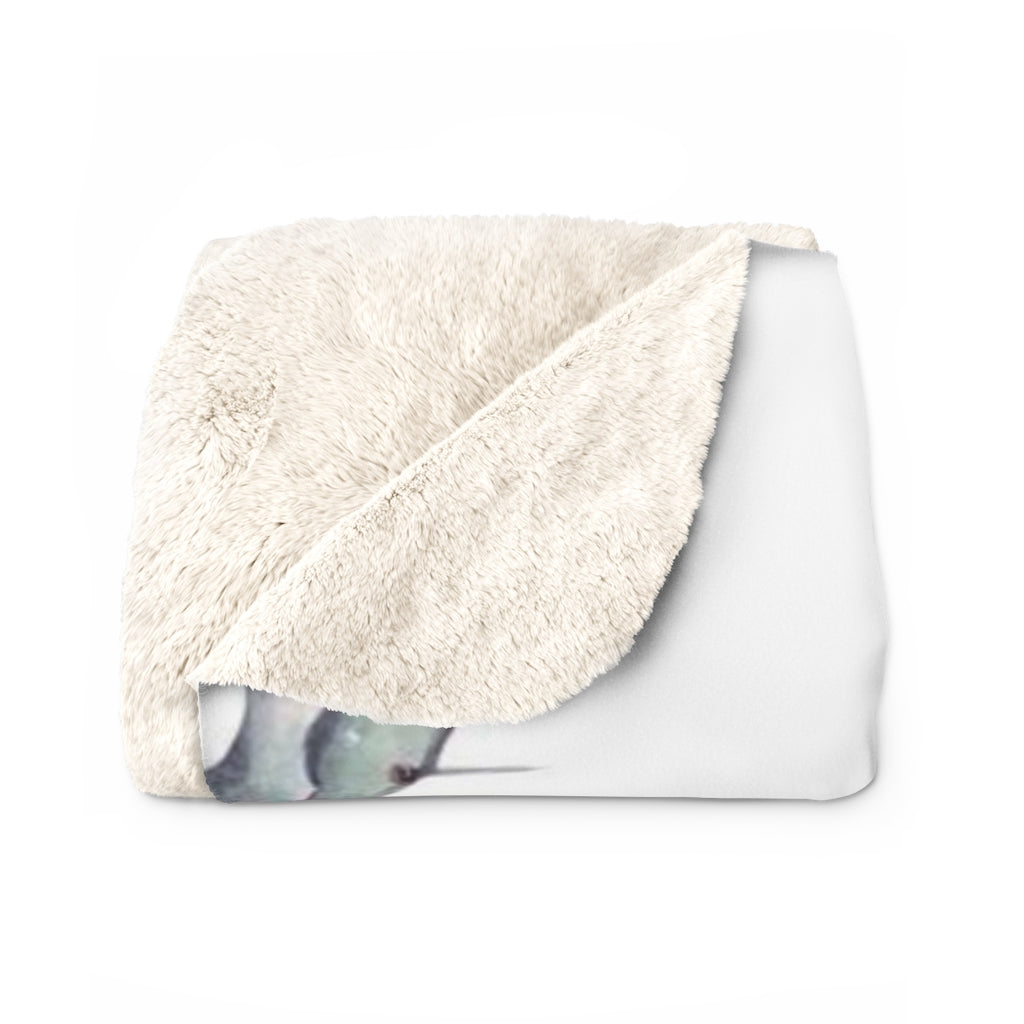 Floral Boho Comfy Blanket | White Green Cactus