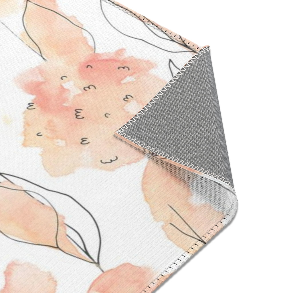 Floral Area Rug | Peach White Flowers
