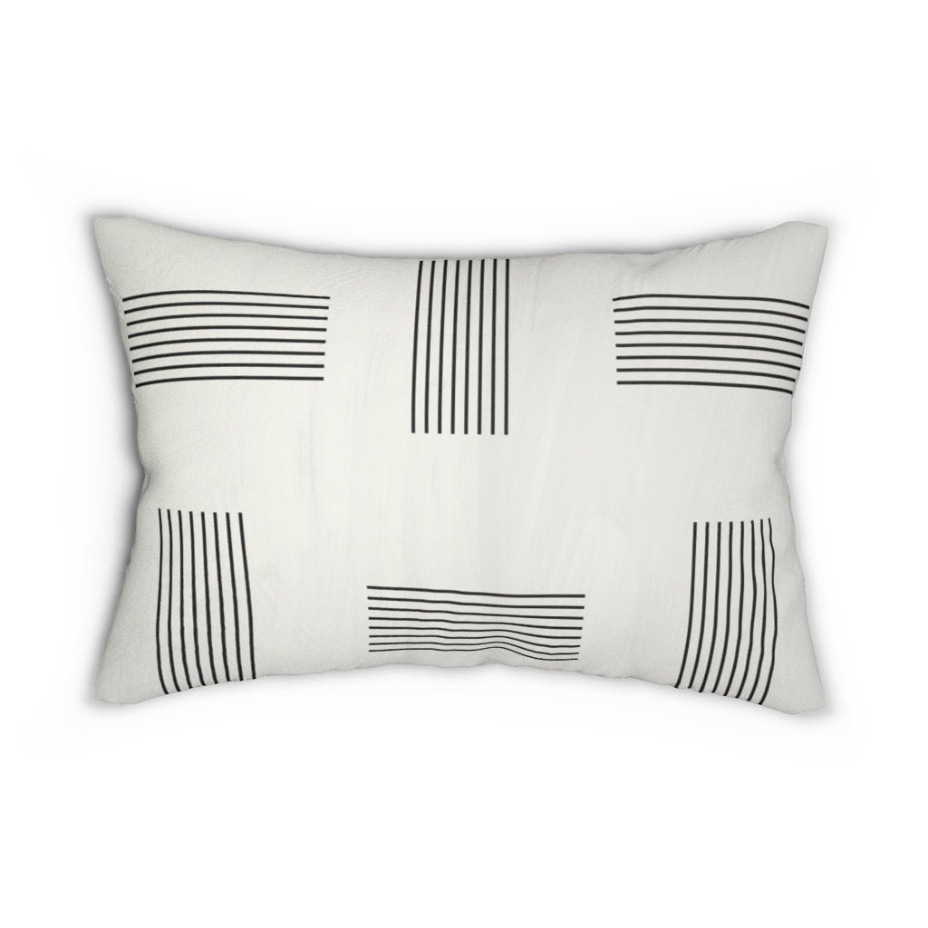 Geometric Boho Lumbar Pillow | White Black