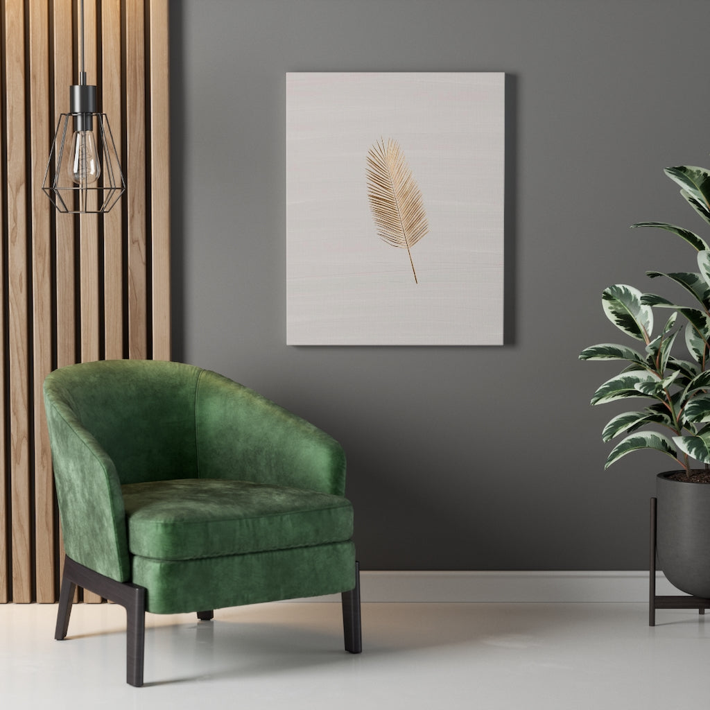 Modern Wall Canvas Art | Beige Gold Feather