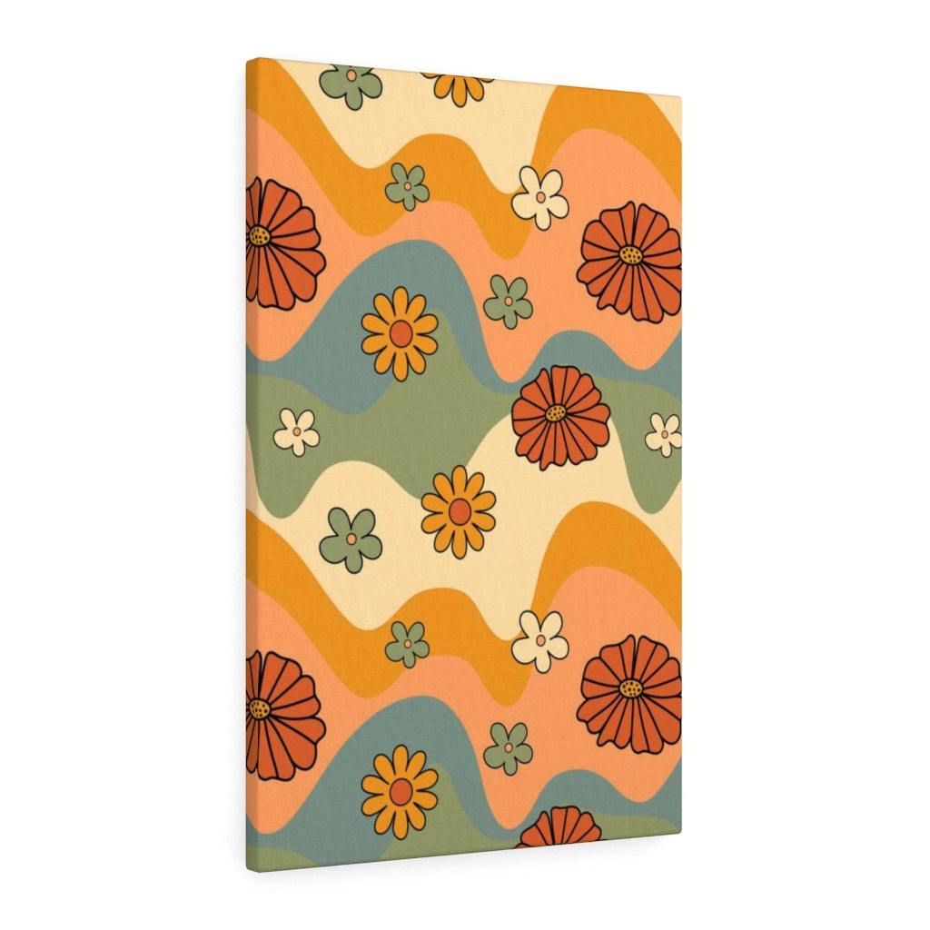 FLORAL WALL CANVAS ART | Retro Yellow Orange Green