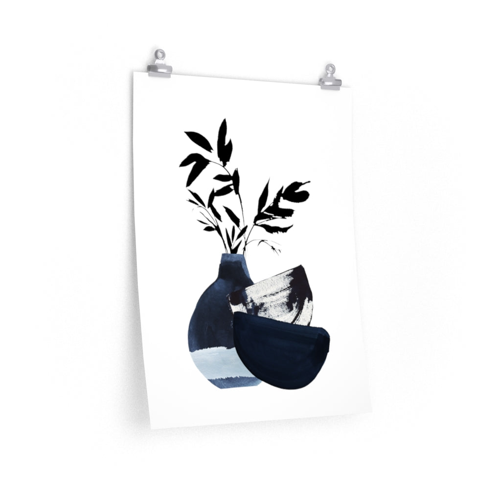 Boho Chic Floral Art Print | Navy Black