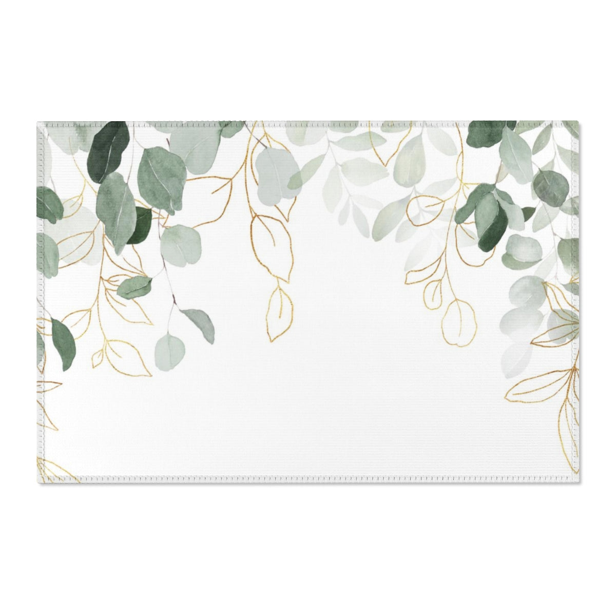 Floral Area Rug | White Green Eucalyptus Leaves