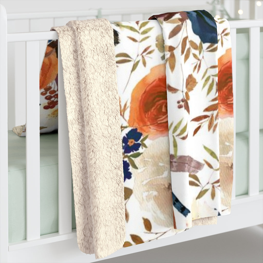 Floral Comfy Blanket | Navy Blue Bohemian Feathers