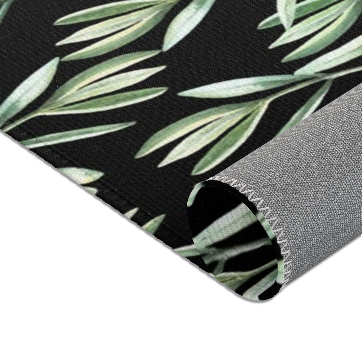 Floral Area Rug | Green Black Garden Leaves