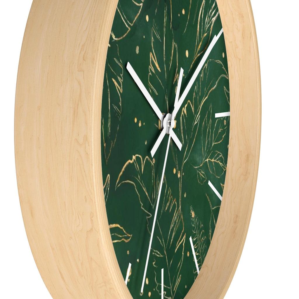 Floral 10" Wood Wall Clock | Green Gold Beige