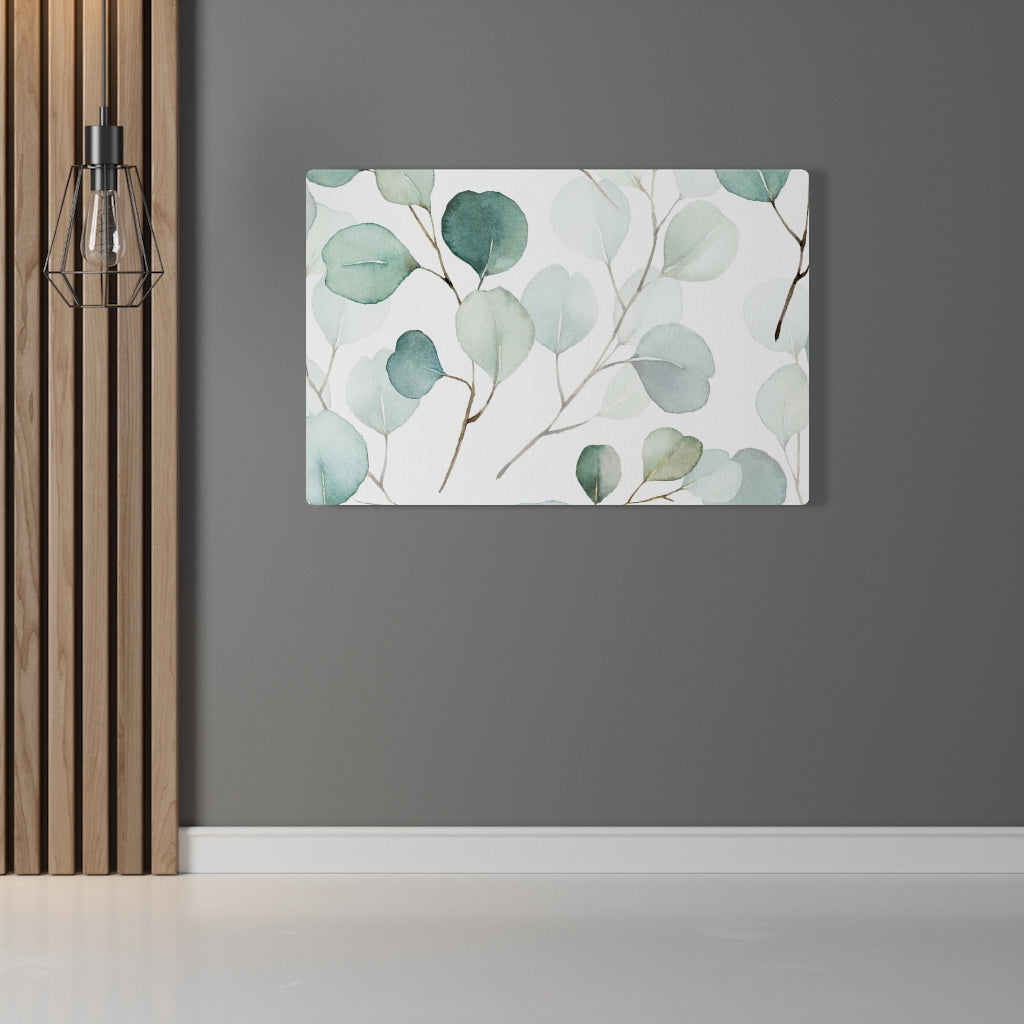 FLORAL WALL CANVAS ART | White Green Eucalyptus Leaves