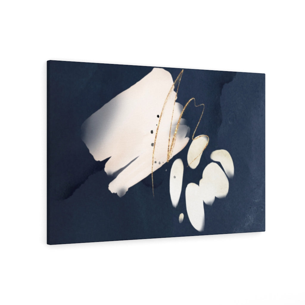 Navy blue, cream and white abstract wall canvas art styled with neutral decor