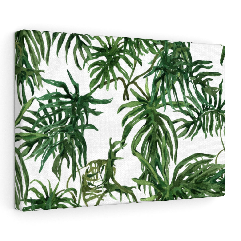FLORAL CANVAS ART | White Green Jungle Leaves