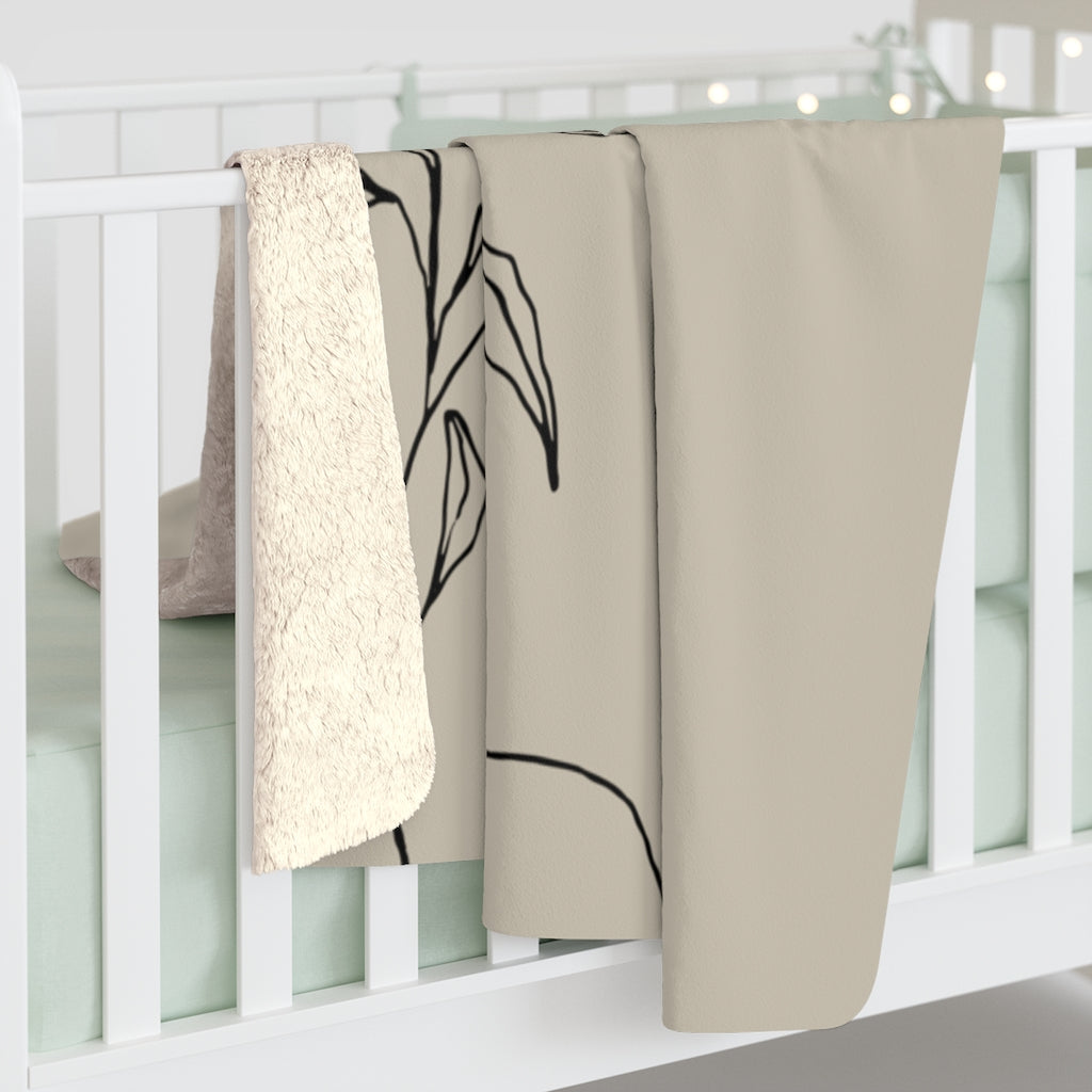 Black Gray Beige, One Line Drawing, Floral Blanket