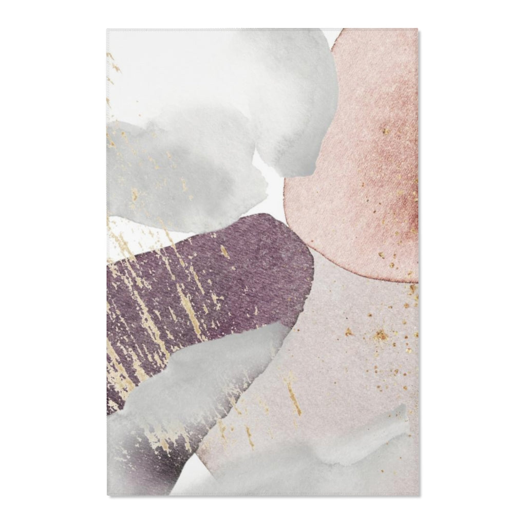 Abstract Area Rug | Purple Beige Pink Gray Gold