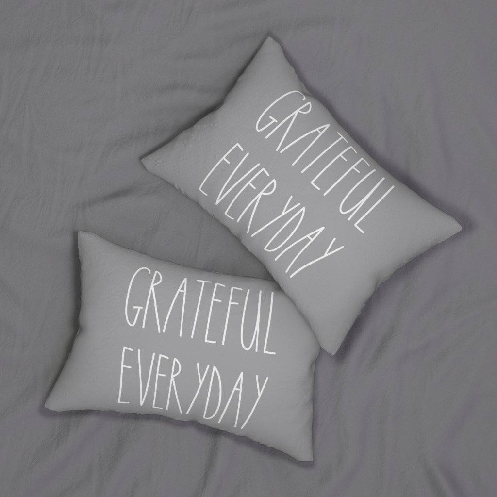 With Saying Lumbar Pillow | Grey | Grateful Everyday