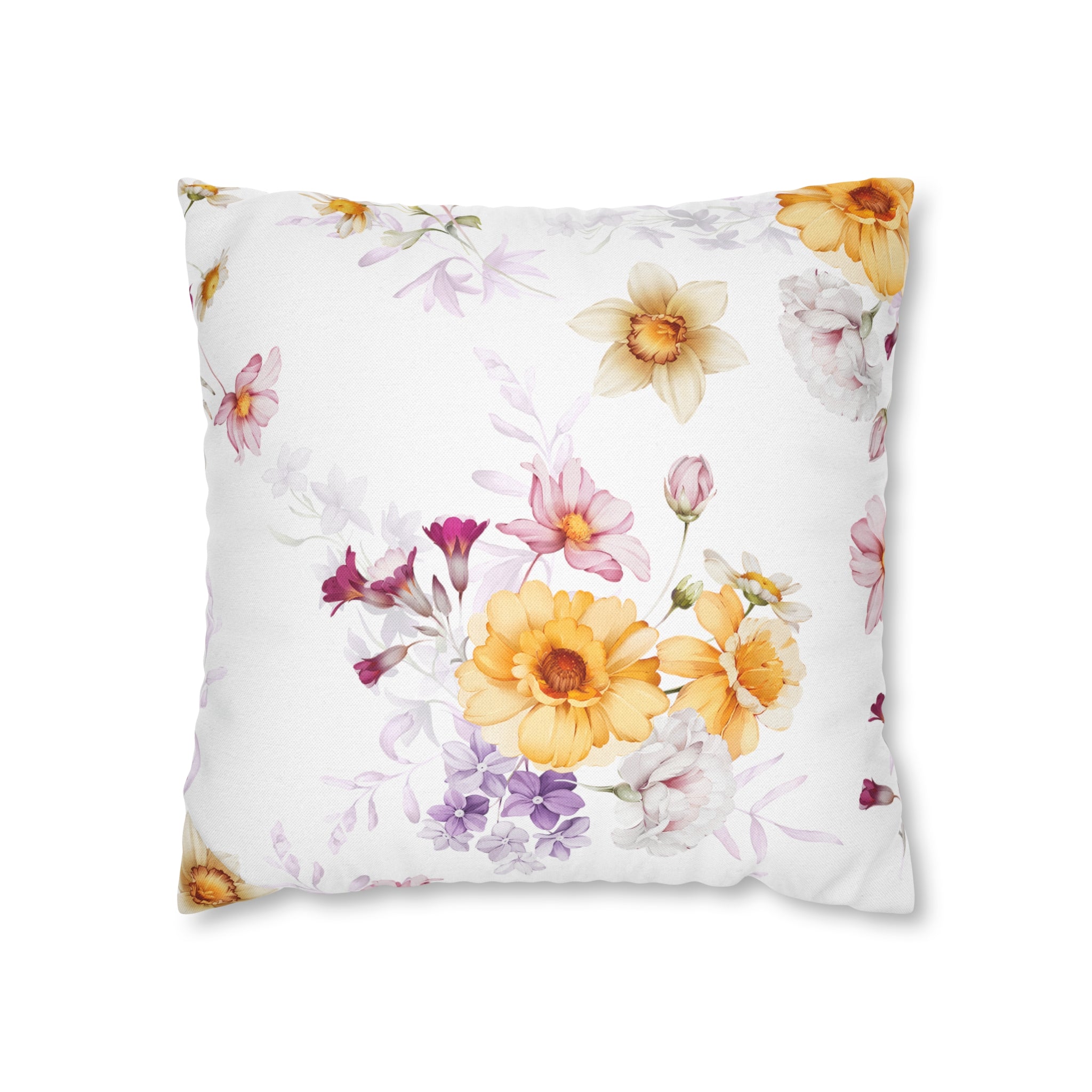 Floral Boho Pillow Cover | Spring White Yellow Pink