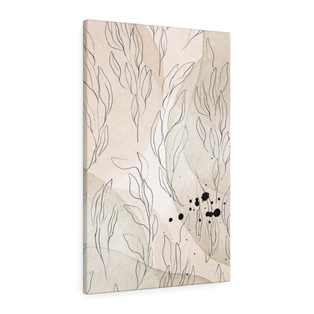 FLORAL WALL CANVAS ART | Beige Black Line Art Leaves