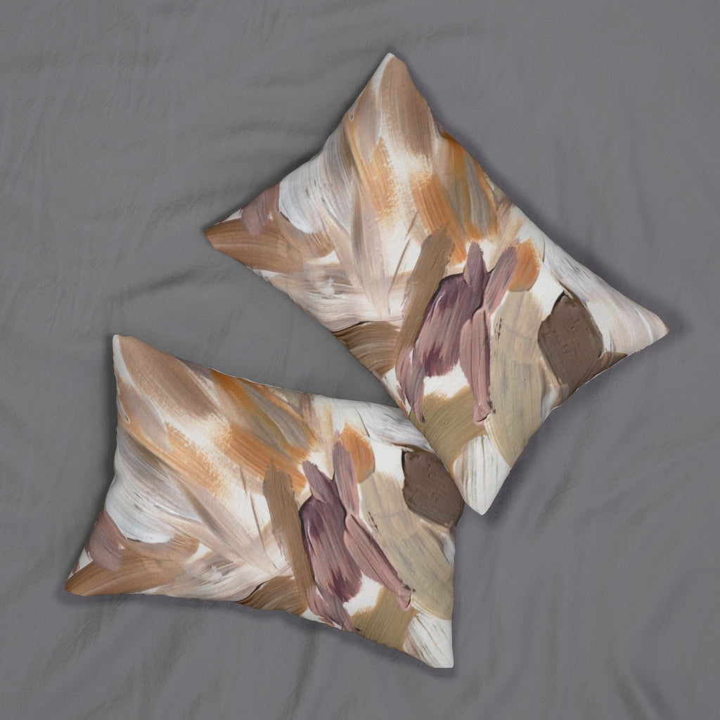 Abstract Boho Lumbar Pillow | Brown White Beige