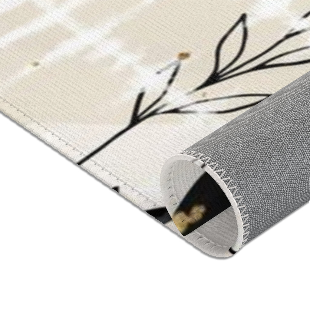 Floral Area Rug | Black Gold Beige Hygge