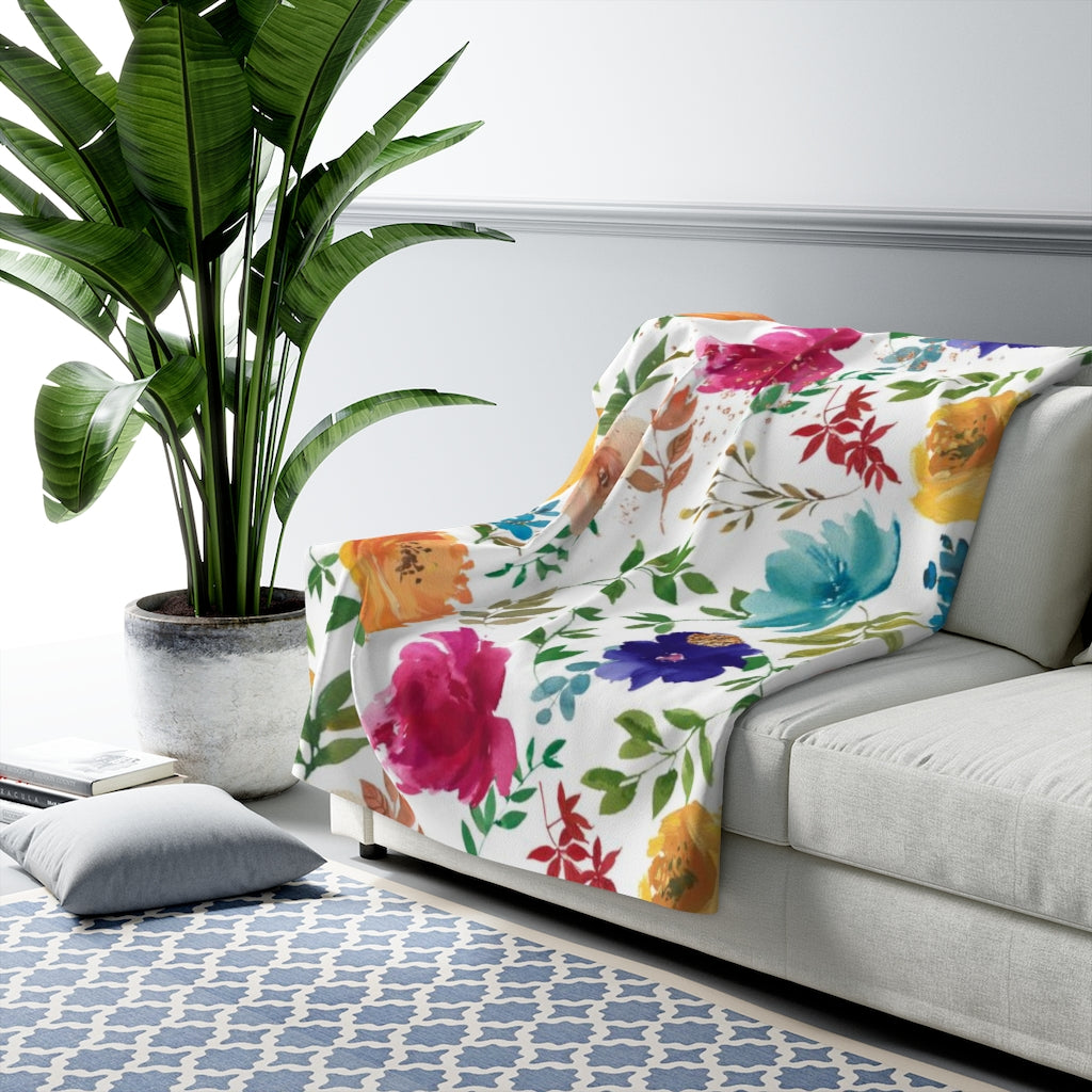 Floral Boho Comfy Blanket | Purple Pink Teal