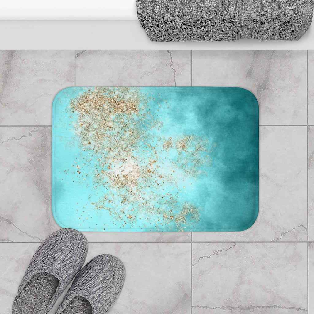 Cute Bath Mat | Teal Blue Sand Beige | Minimalist Bathroom Decor