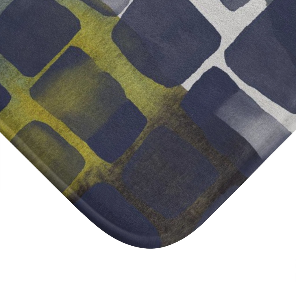 Cute Boho Bath Mat | Navy Green Grey | Abstract