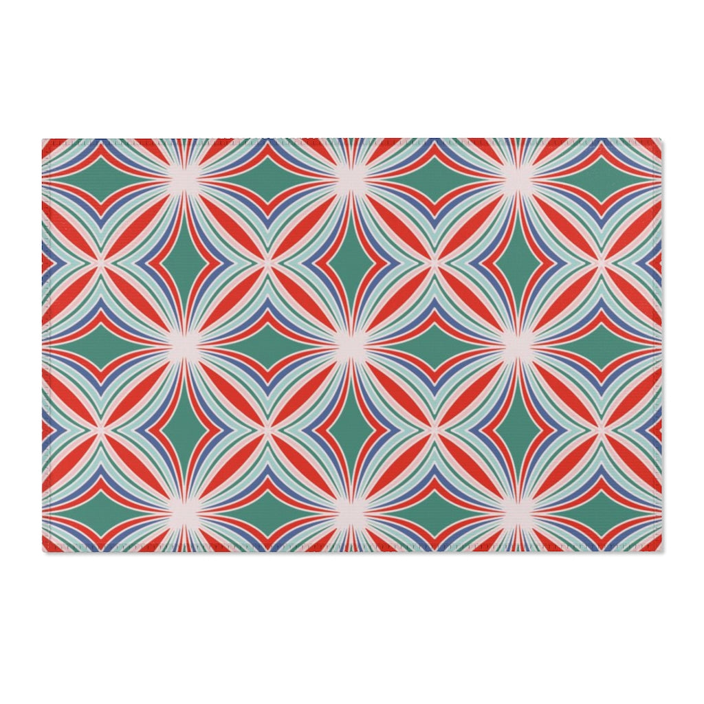 Abstract Boho Area Rug | Green Red Pattern