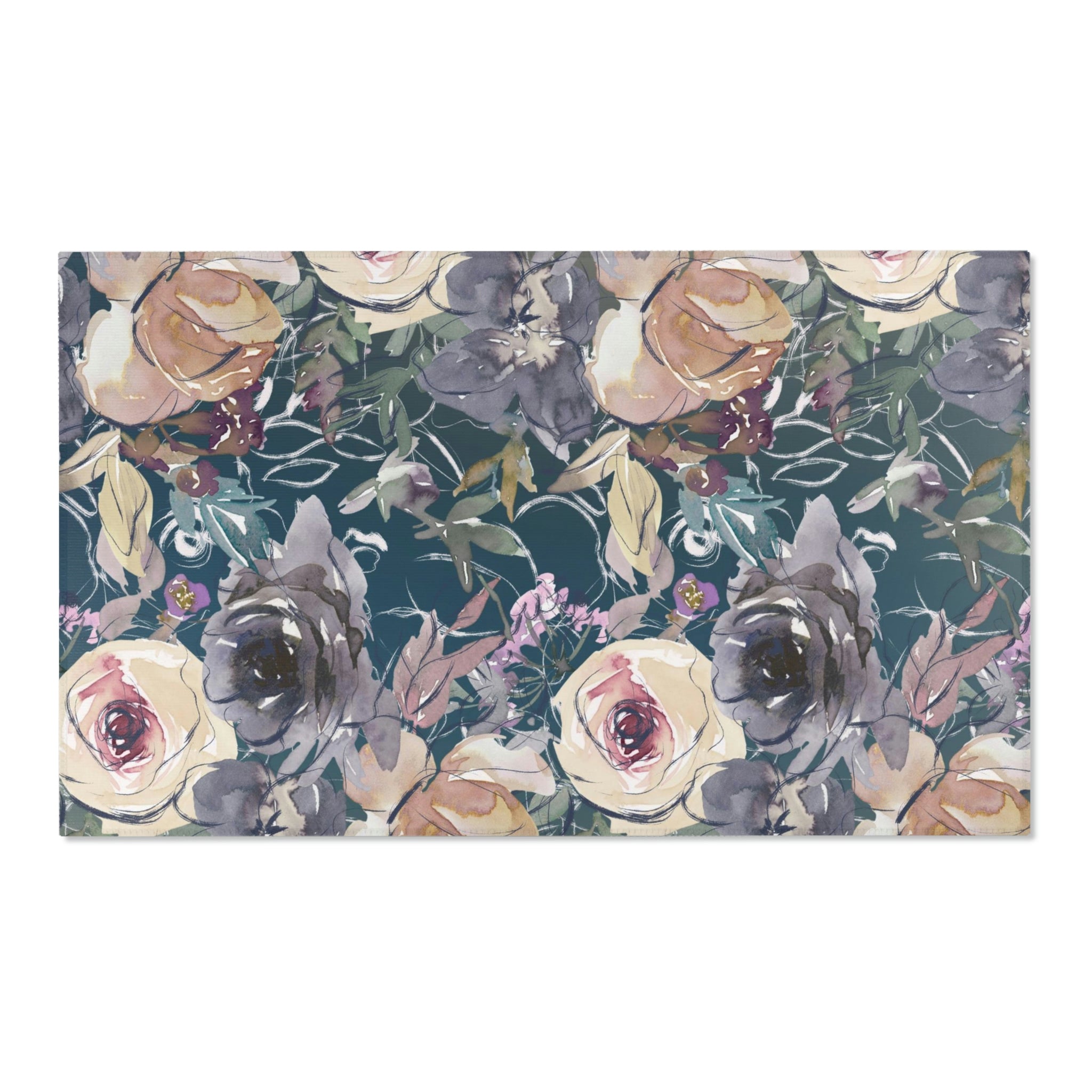 Floral Area Rug | Earthy Beige Navy