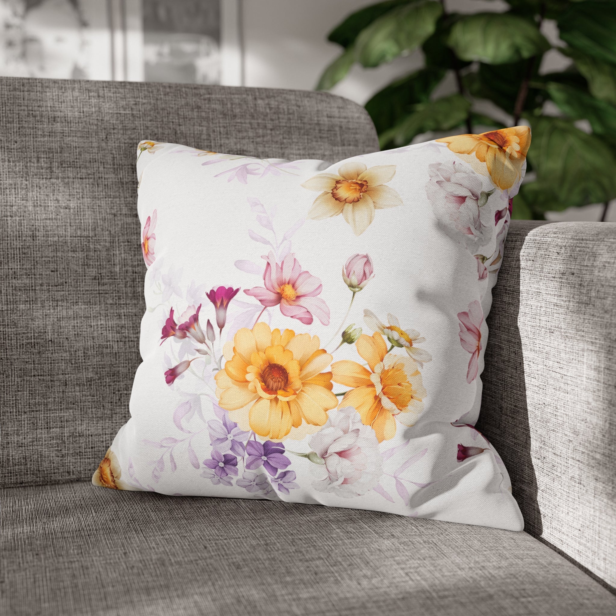 Floral Boho Pillow Cover | Spring White Yellow Pink