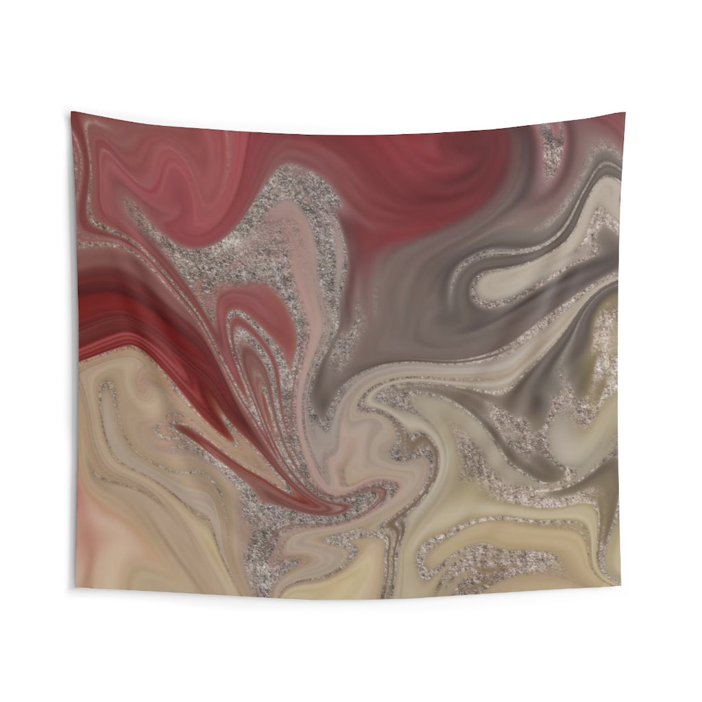 Abstract Tapestry | Red rust Beige Silver
