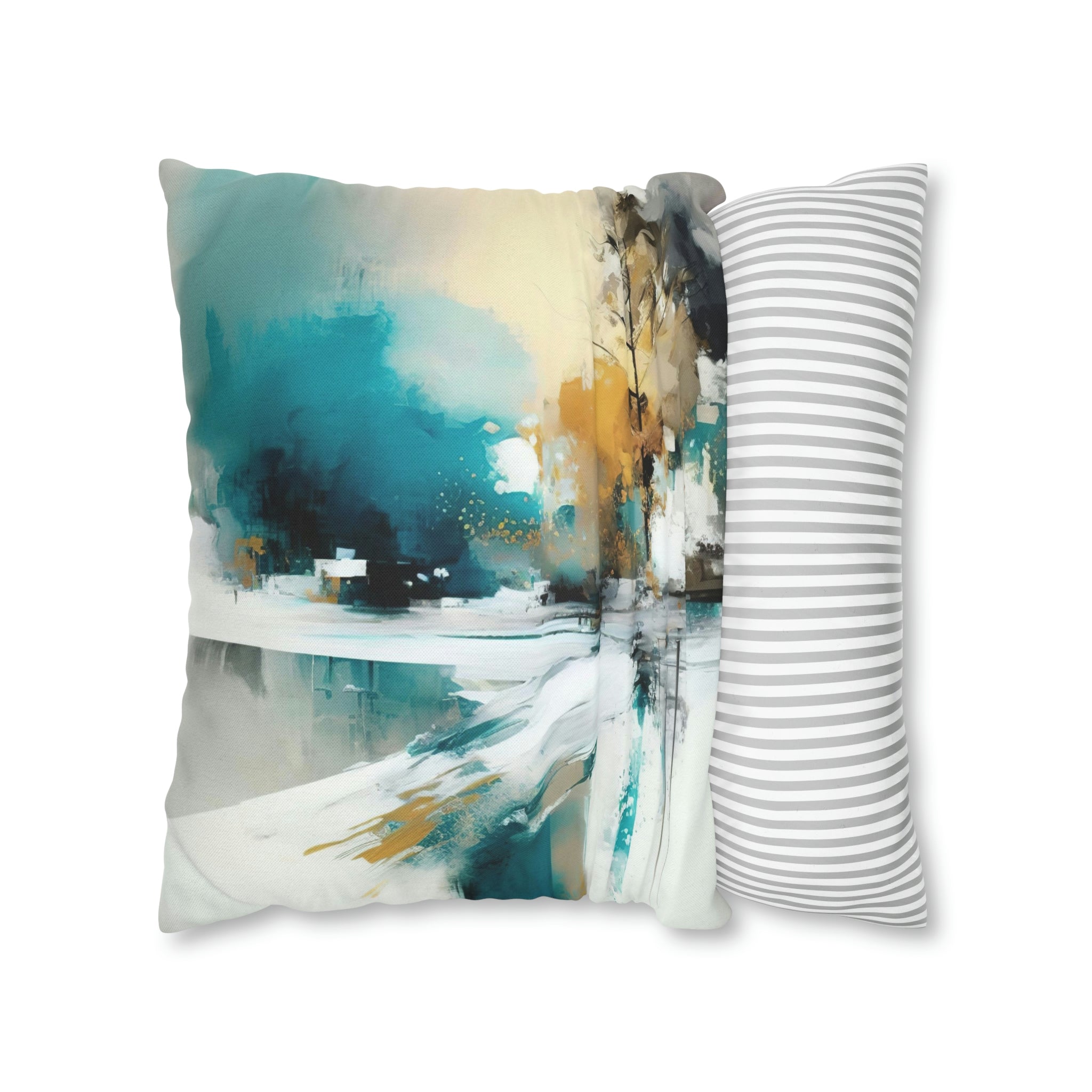 Abstract Pillow Cover | Beige Teal White