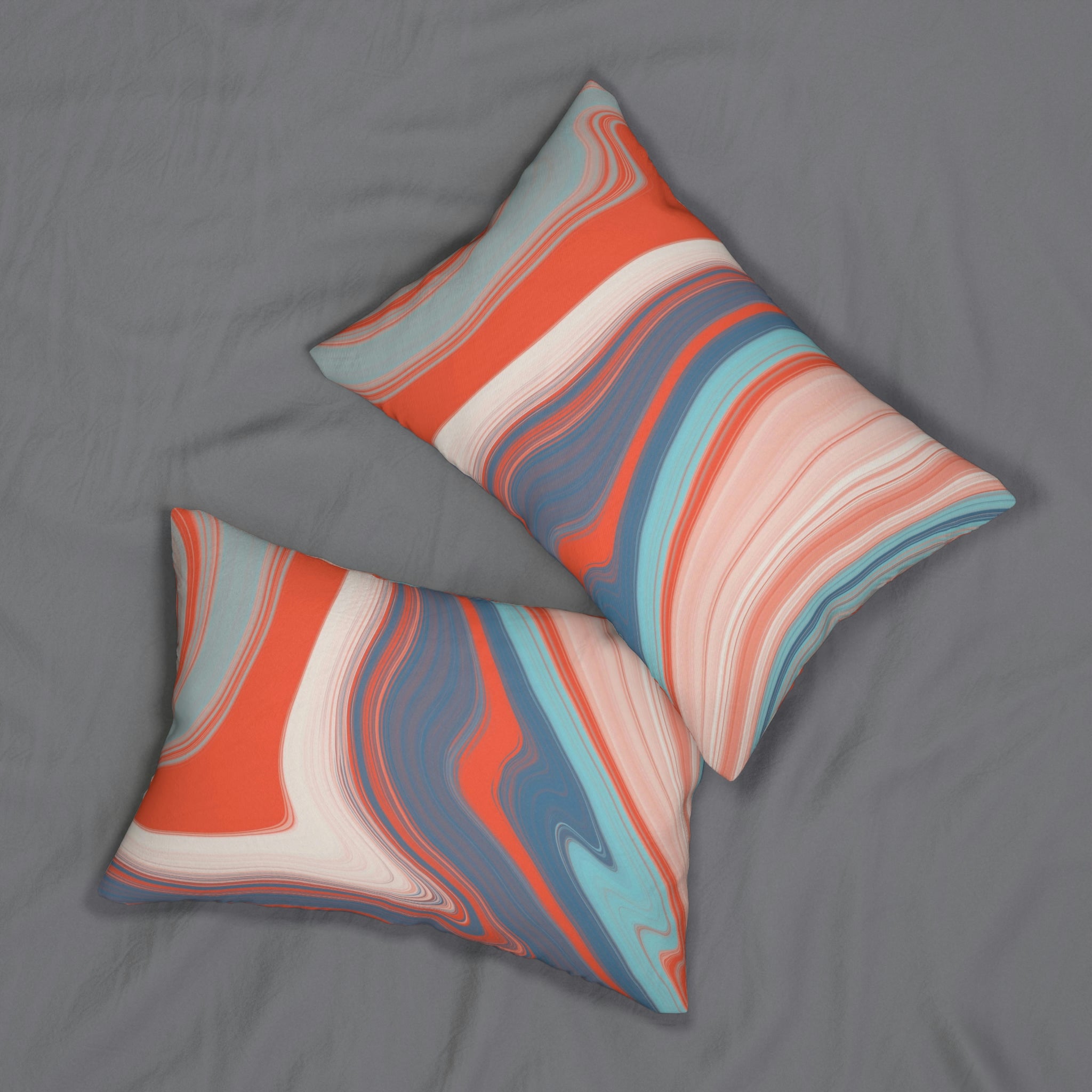Abstract Lumbar Pillow | Orange Blue, Marble Print Minimalist