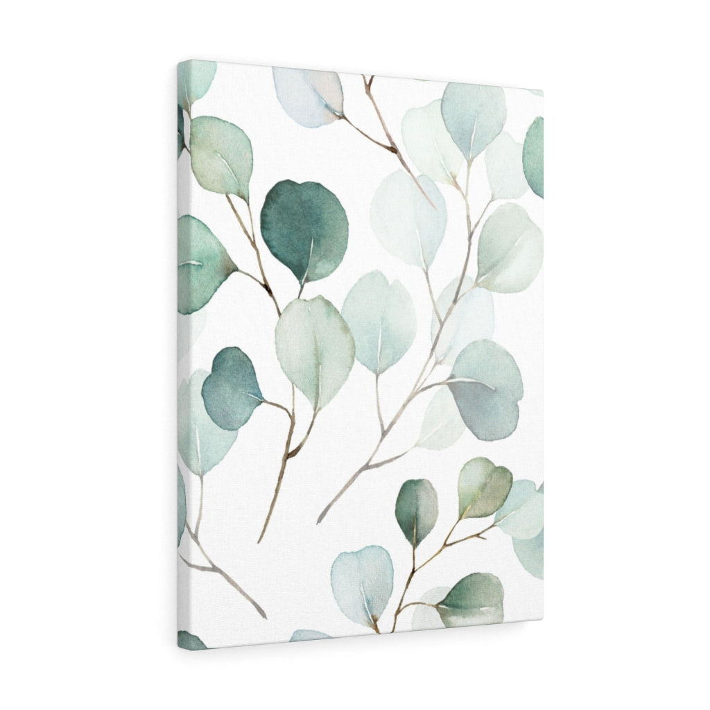 FLORAL WALL CANVAS ART | White Green Eucalyptus Leaves