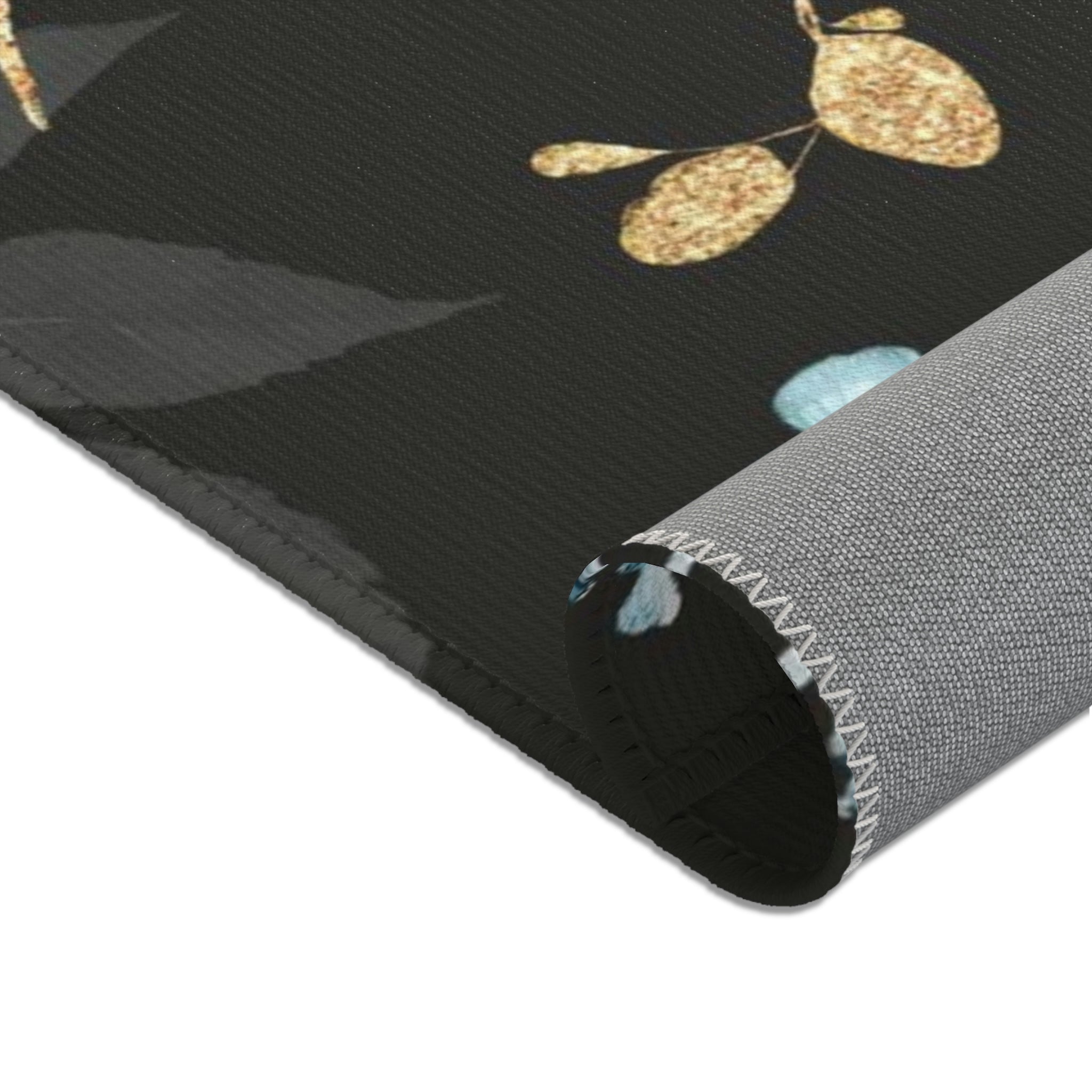 Peonies Floral Area Rug | Black Blue White
