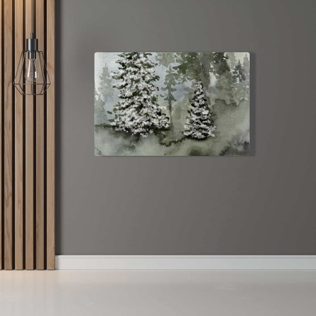 FLORAL WALL CANVAS ART | Grey Green Snow Forest Trees