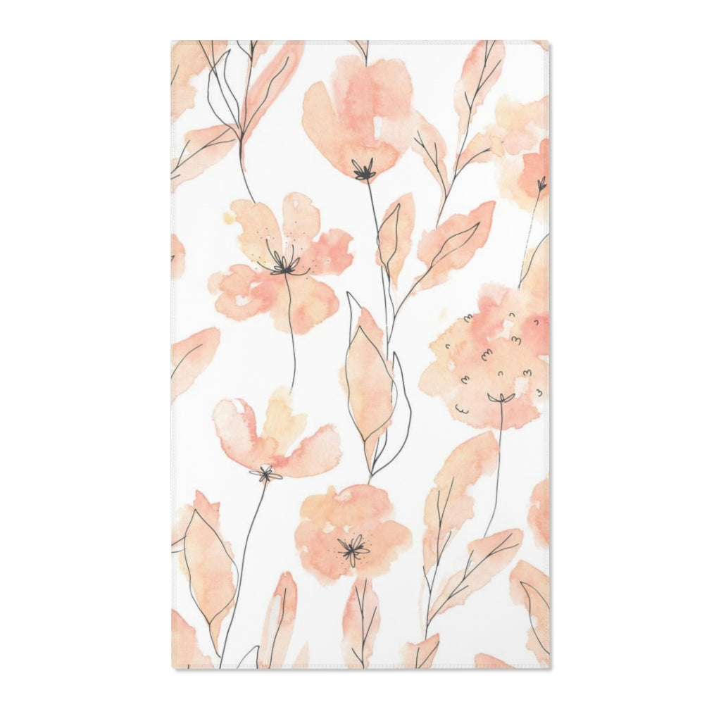 Floral Area Rug | Peach White Flowers