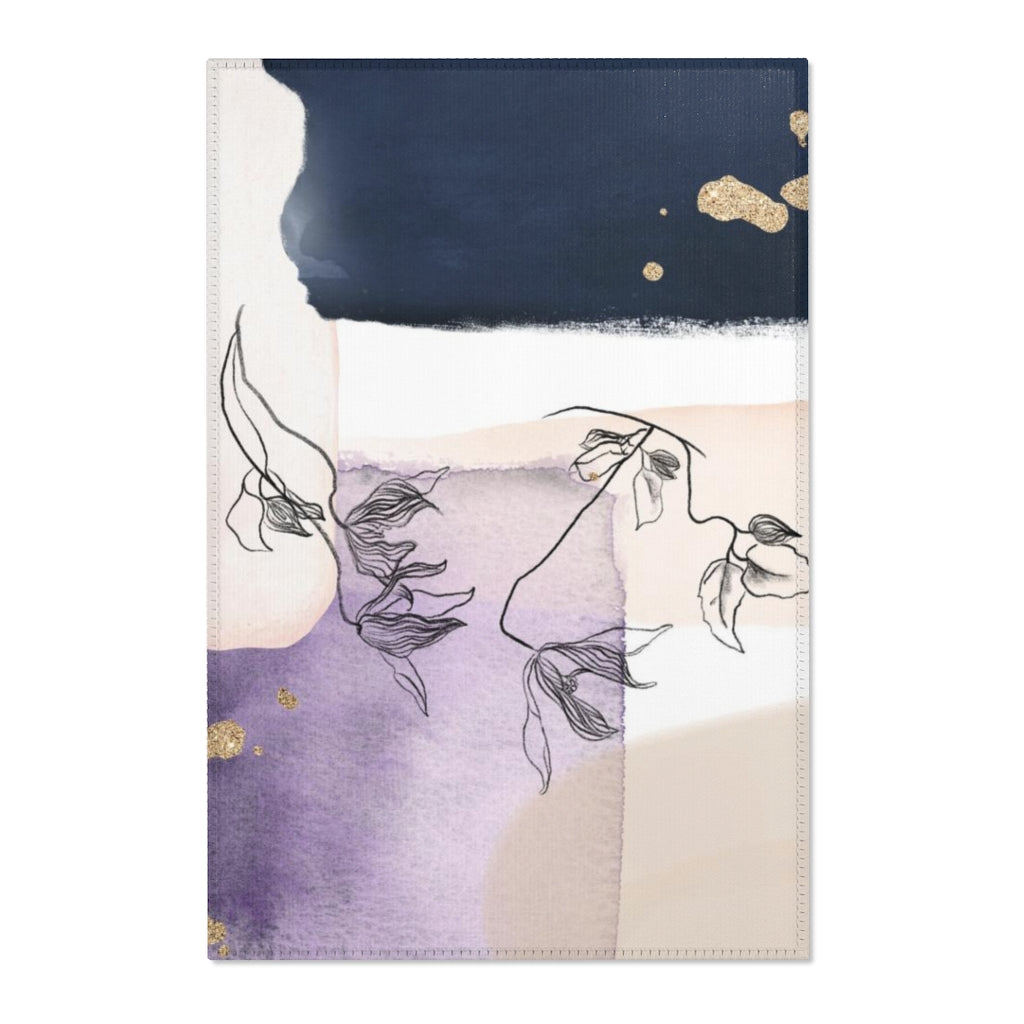 Boho Area Rug | Blush Pink Navy Gold Black Floral