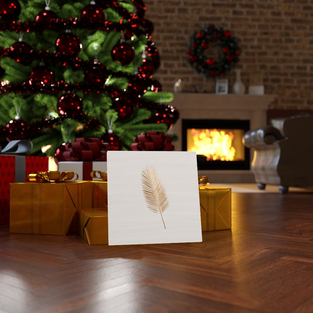 Modern Wall Canvas Art | Beige Gold Feather