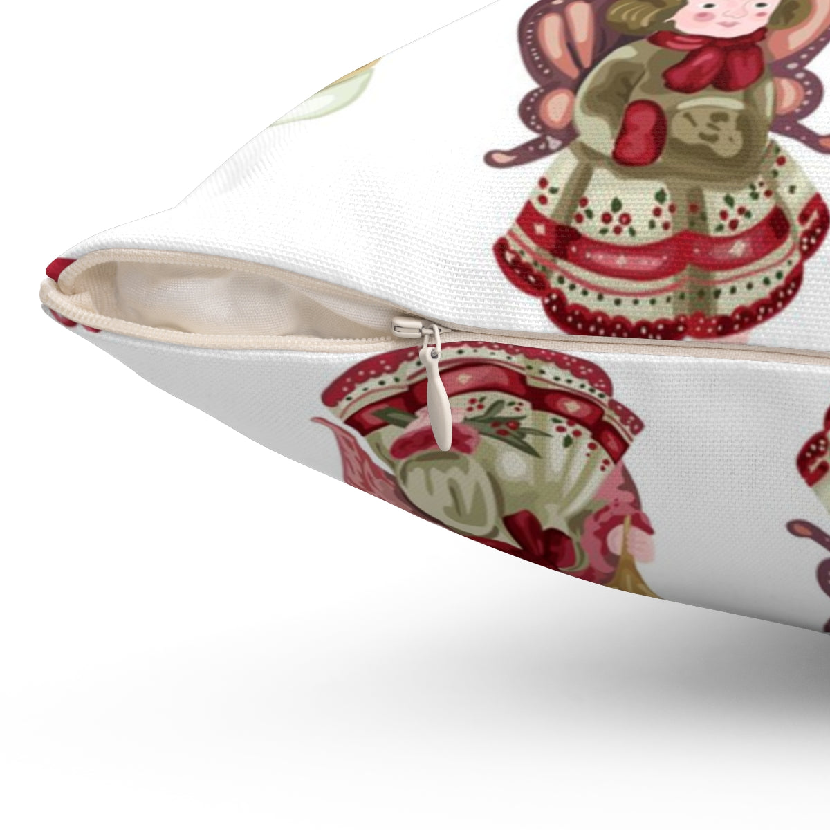 Christmas Square Pillow Cover | White Festive Santa Wreathes