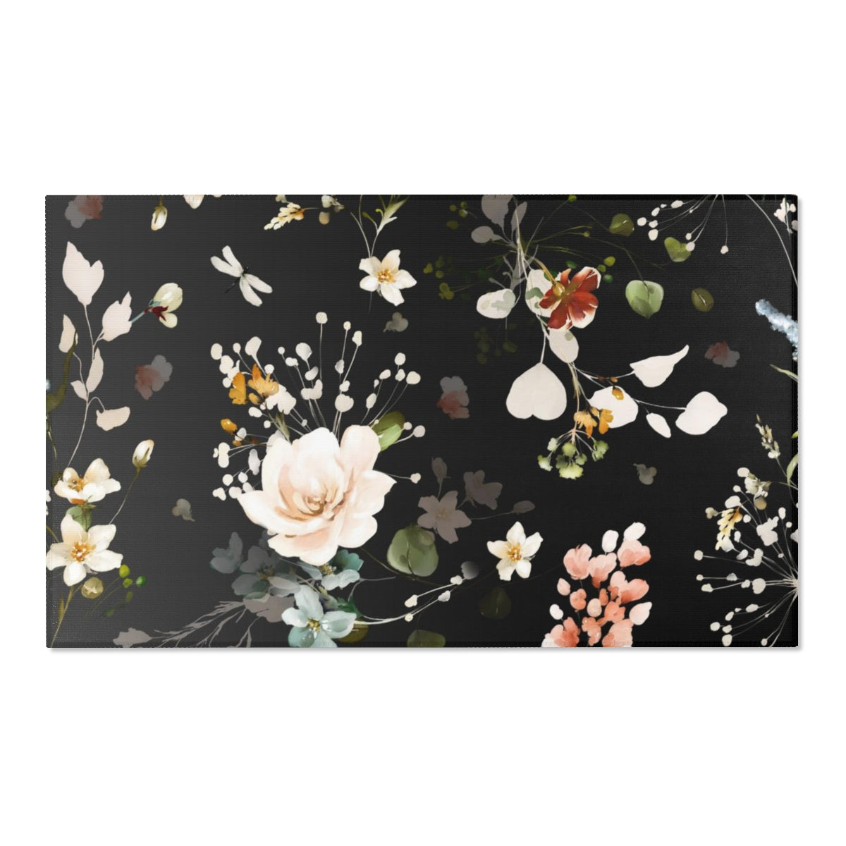 Floral Area Rug | Black Peach Blossoms