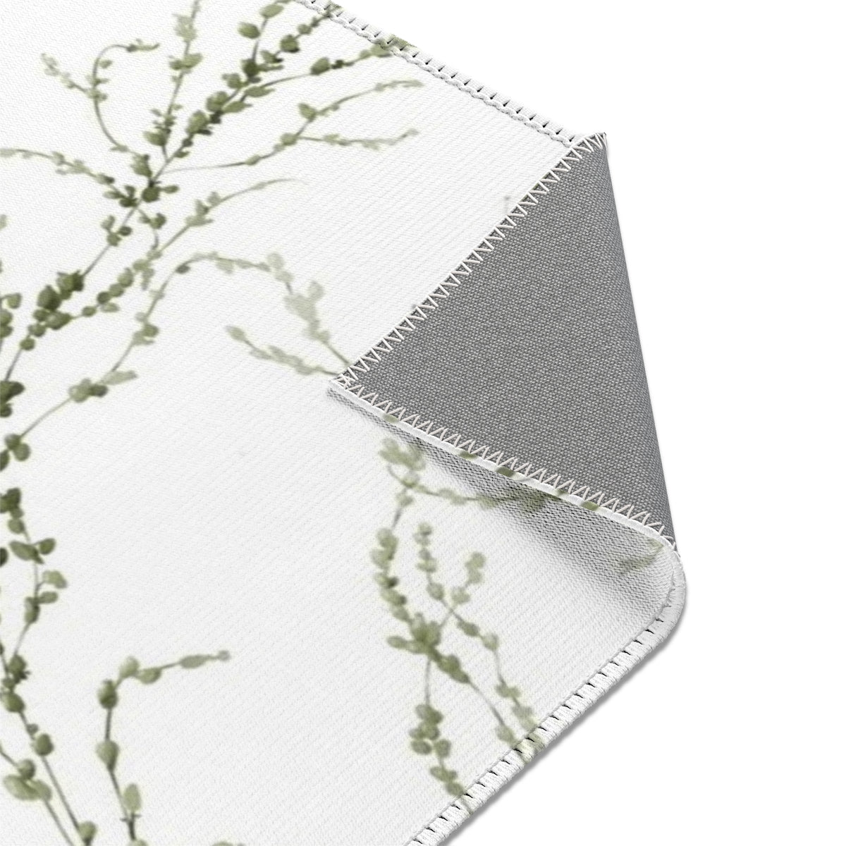 Floral Area Rug | White Delicate Green Leaves