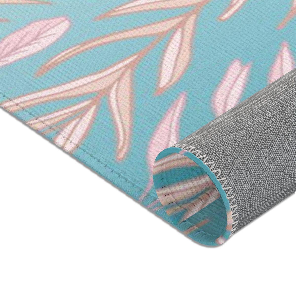 Floral Area Rug | Teal Ombre Pastel Pink Leaves