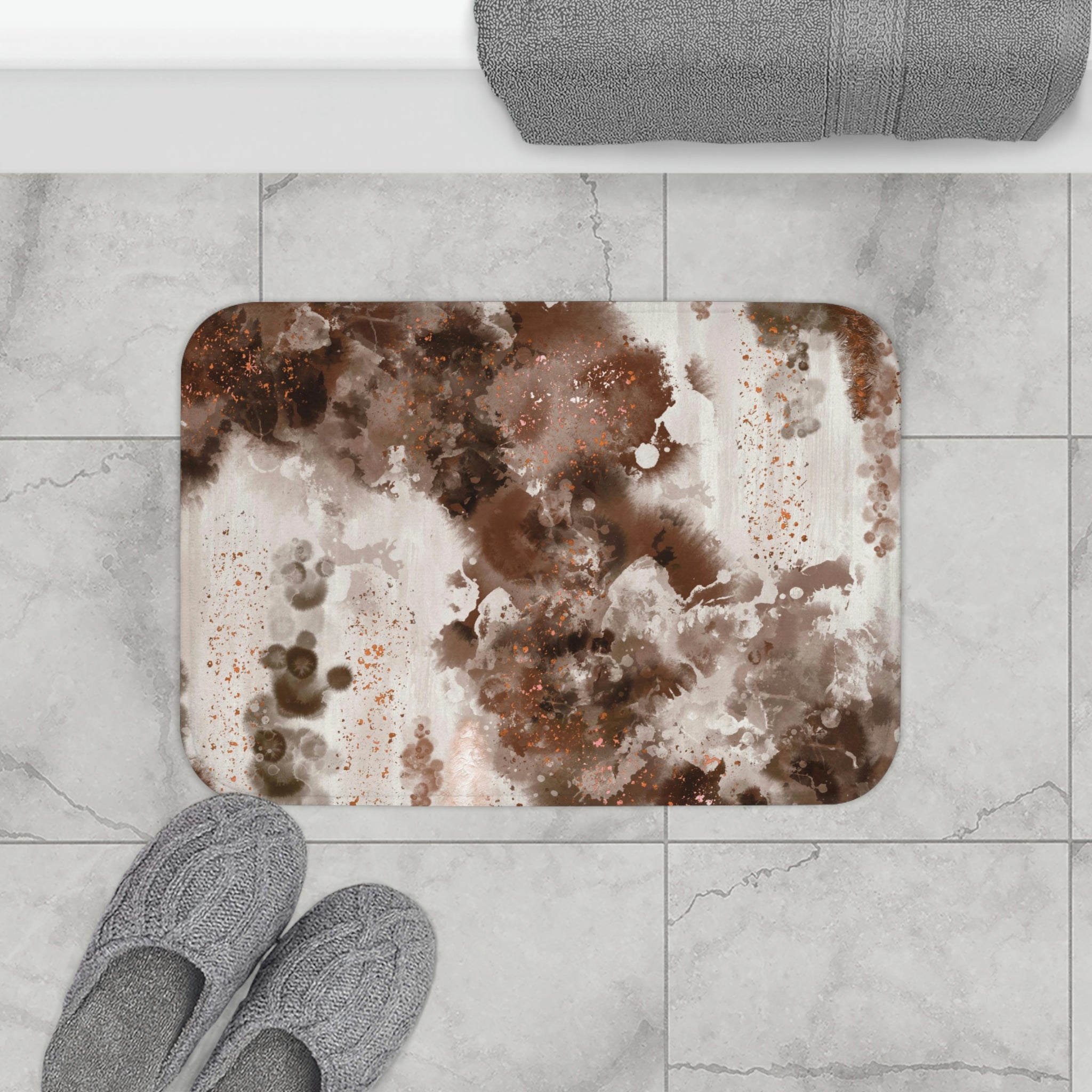 Boho Abstract Bath, Kitchen Mat | Brown Beige