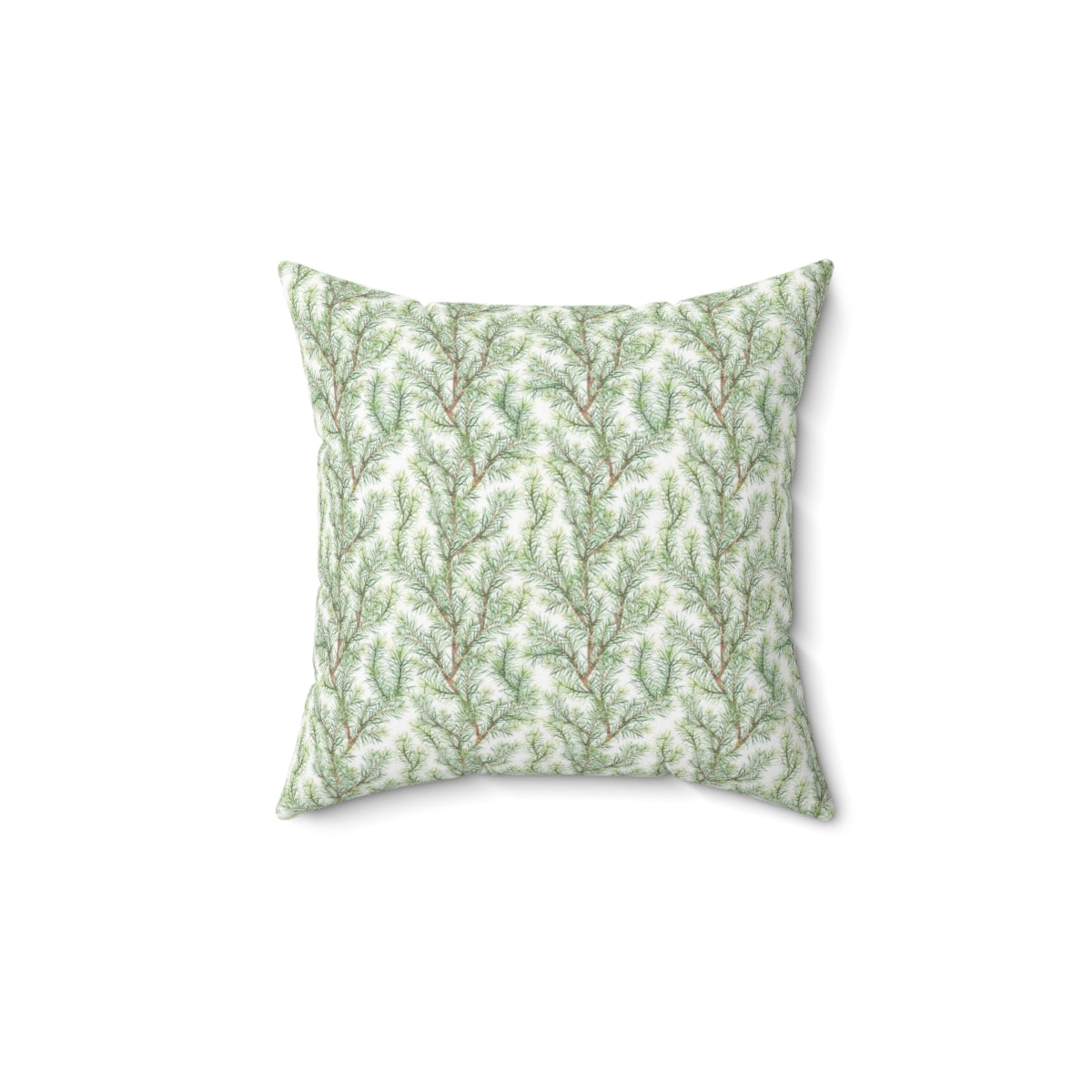 Square Pillow Cover | White Green Winter Leaves