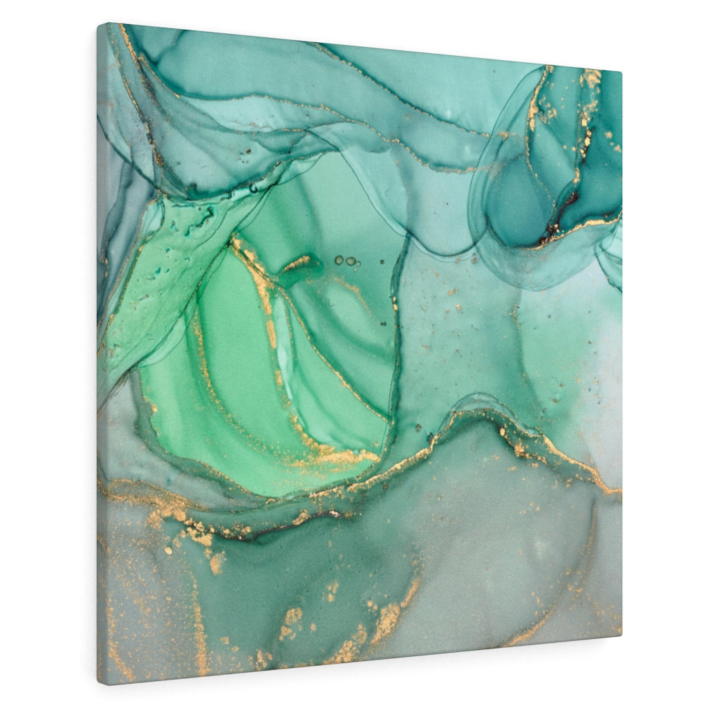 Abstract Canvas Art | Green Gold White
