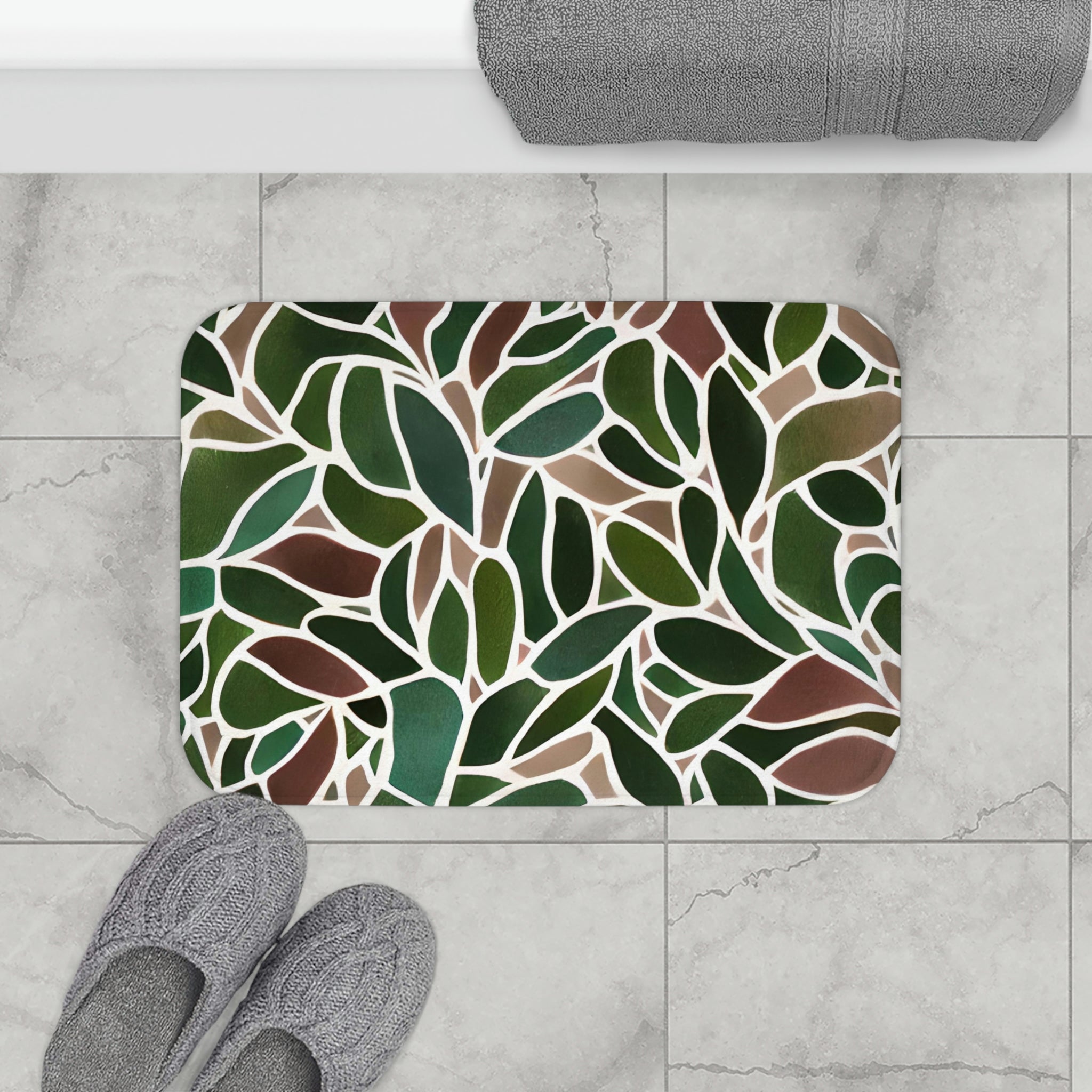 Boho Abstract Bath, Kitchen Mat | Earthy Green