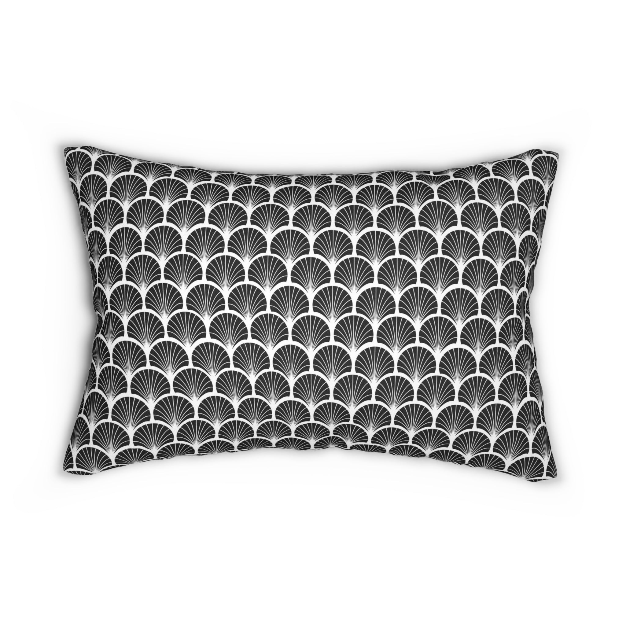 Art Deco Boho Lumbar Pillow | Black and White Fan Shell