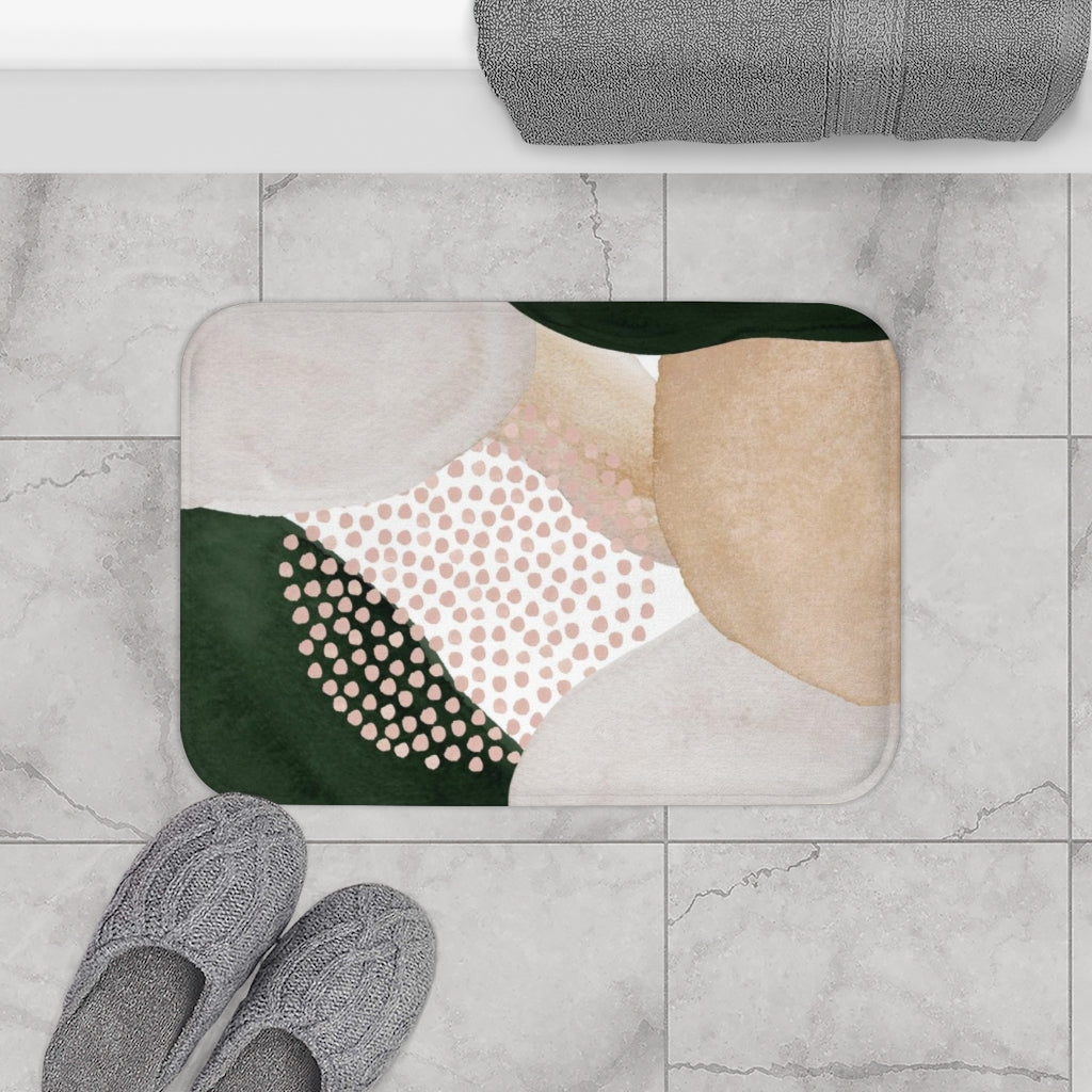 Abstract Boho Bath Mat | Beige Cream Green