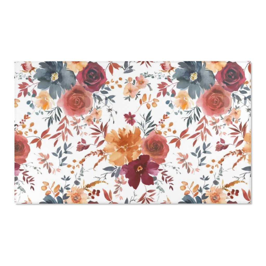 Floral Area Rug | Autumn Red Blue