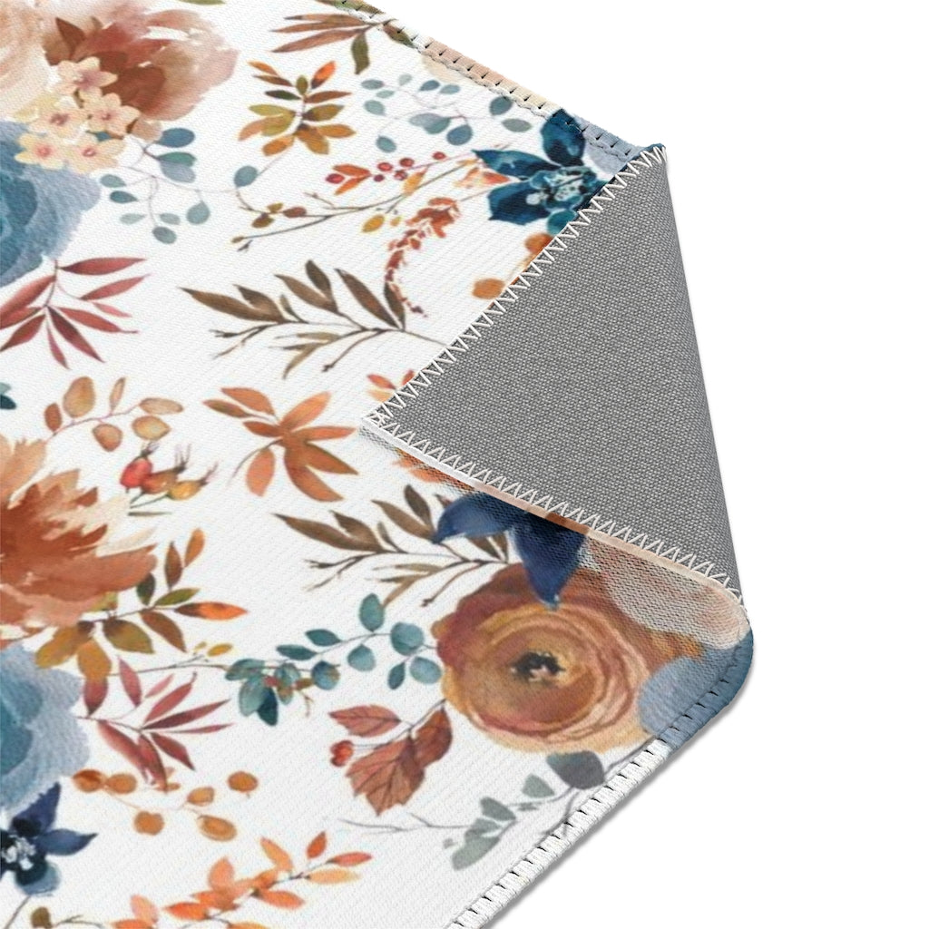 Floral Area Rug | Blue Brown Cinnamon