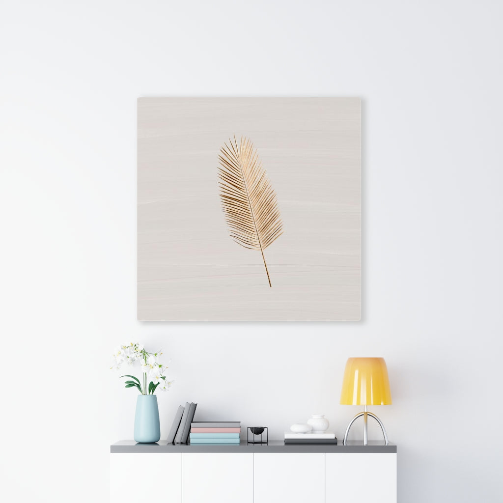 Modern Wall Canvas Art | Beige Gold Feather