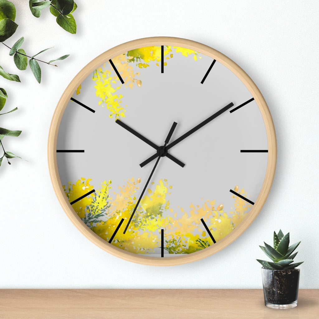 Floral 10" Wood Wall Clock | Gray Yellow Mimosa