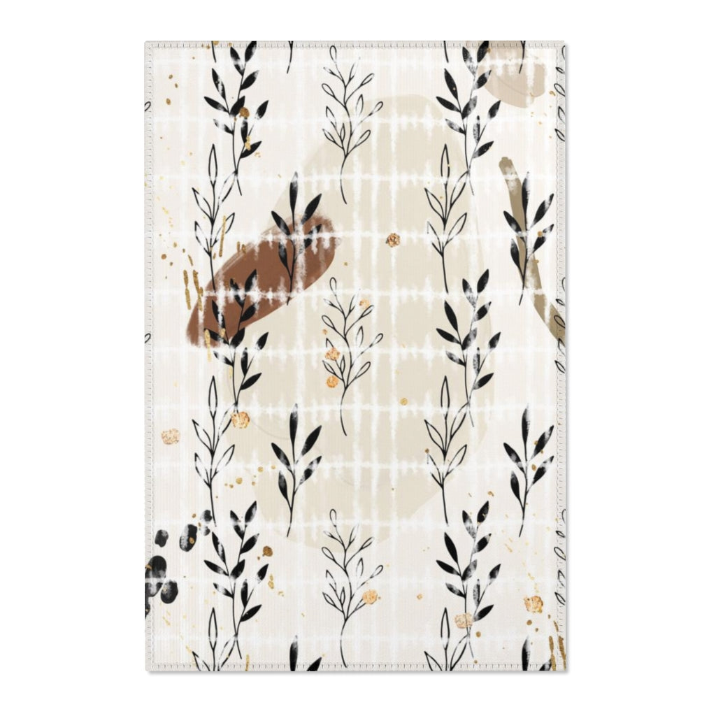 Floral Area Rug | Black Gold Beige Hygge